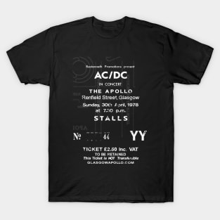 AC/DC 30 April 1978 Glasgow Apollo UK POWERAGE Tour Ticket Repro T-Shirt